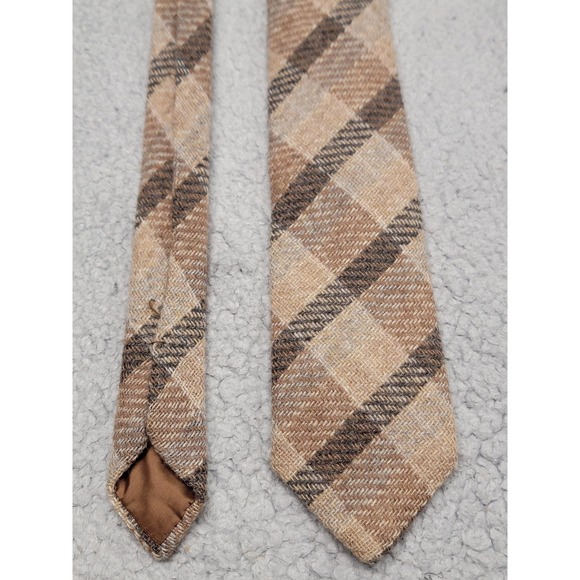 Vintage Belk Tie Mens Brown Plaid 100% Wool Made In Scotland Necktie Classic 70s - Picture 1 of 7